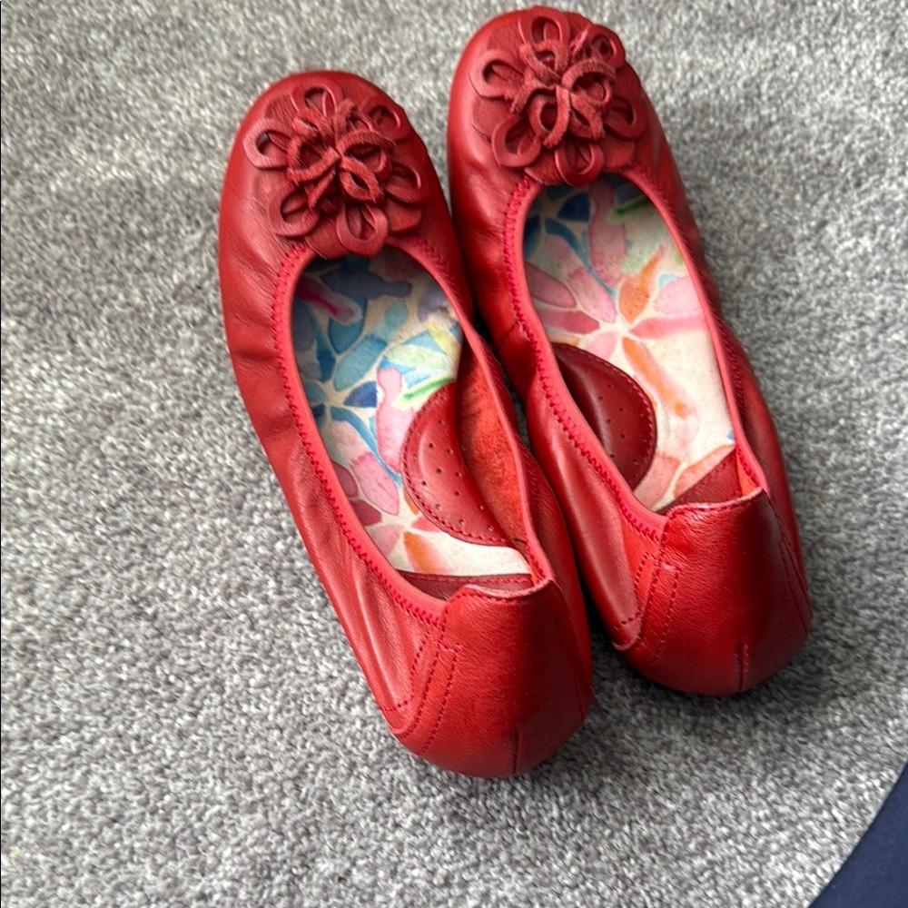 Born Red Leather Flats with Floral Detail